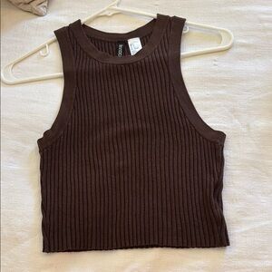 Brown Ribbed Sleeveless Top
